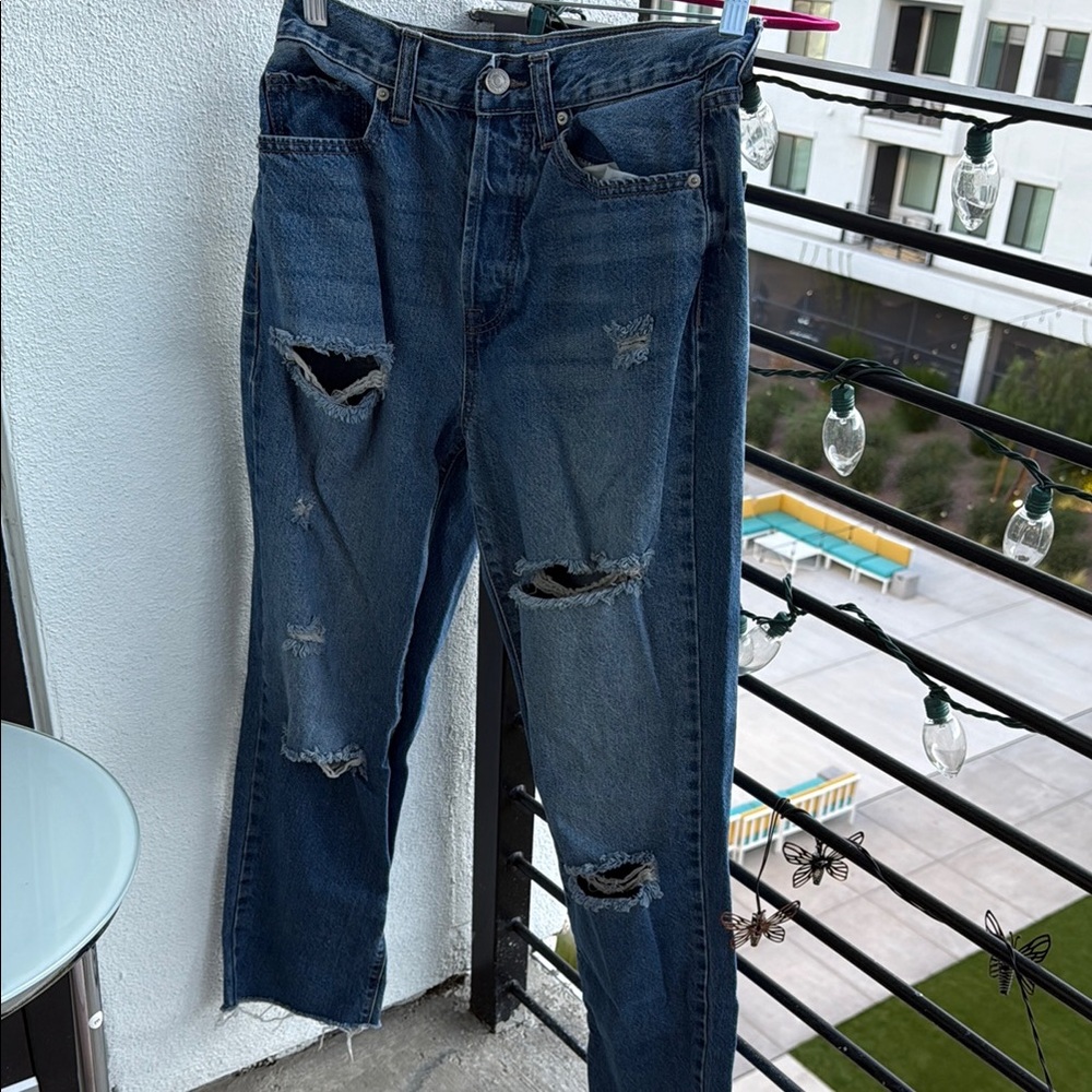 Forever 21 High Rise Distressed Blue Jeans